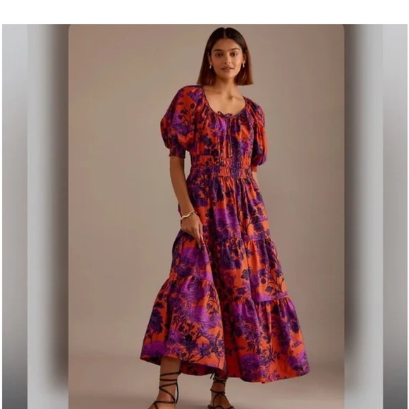 anthropologie orange and purple dress Dress Casual Maxi By Anthropologie In Orange & Purple, Size: Lp Clothes Mentor Brookfield WI #223